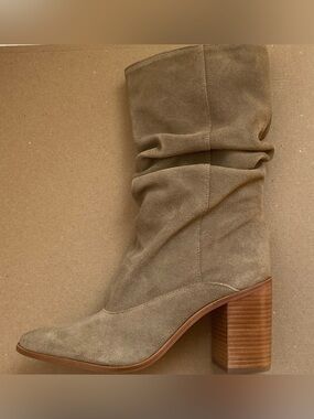 DOLCE VITA BRAZILIAN MADE WOMENS NEW SUEDE SLOUCH BLOCK HEEL BOOTS IN OLIVE